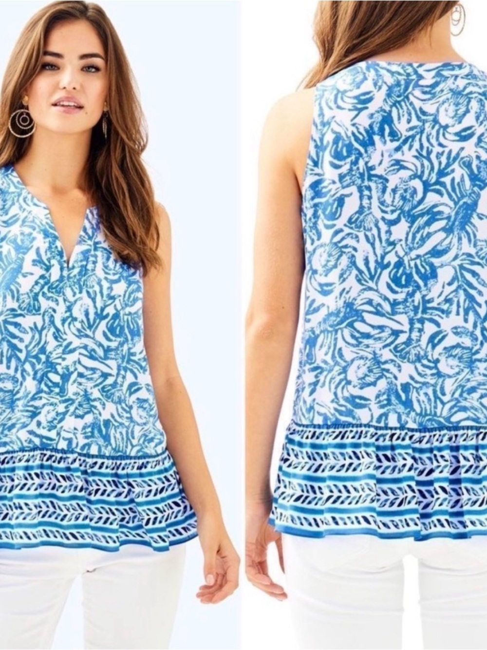 Lilly Pulitzer Gramercy Top XS Resort White On A Roll Blue Lobster Print